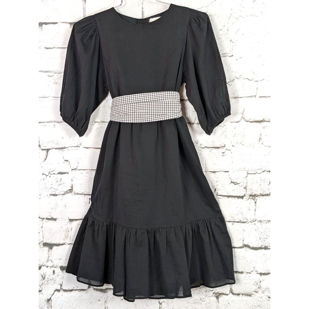 MNG Girl's Boho Cottage Midi Dress Gingham Sash 100% Cotton Size 10